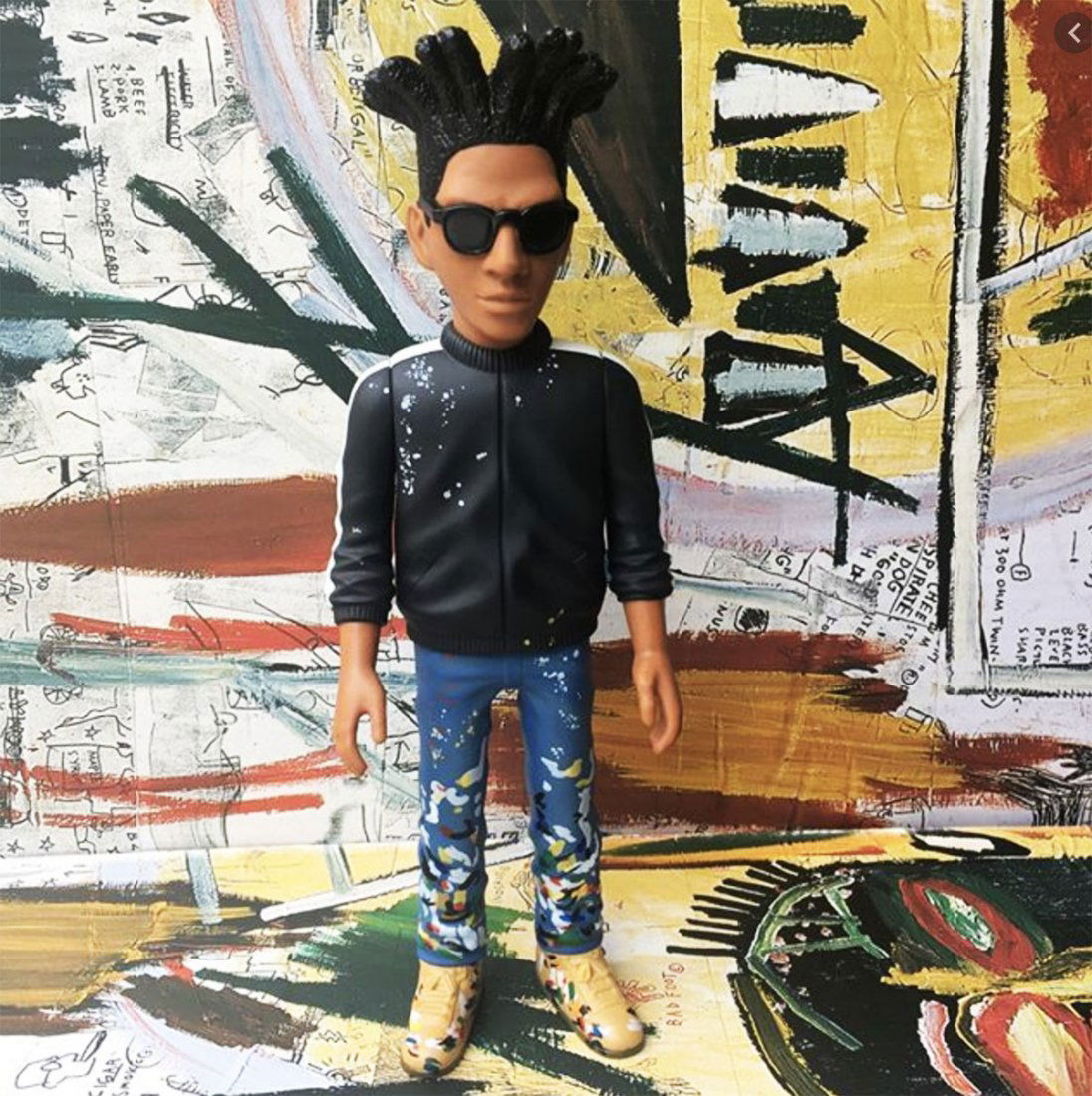 JEAN-MICHEL BASQUIAT x Medicom x VCD Vinyl Art Figure: 'Jean-Michel Basquiat' by Medicom x VCD, 2018 Sunglasses variant. 9 Inches tall. Collectible vinyl art figure. New in original packaging.