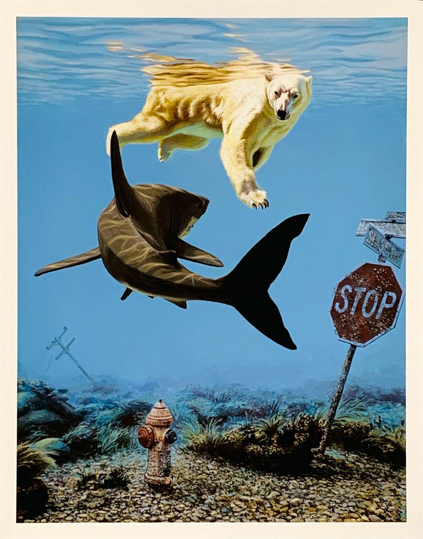 JOSH KEYES 'Turbulence' Tiny Showcase Print: 'Turbulence' by Josh Keyes, 2015 Part of the artist's Sold Out "Tiny Showcase" exhibit. 12 x 15 Inches Giclee print on 290gsm fine art paper. Numbered open edition (#588). Stamp-numbered en verso. <br