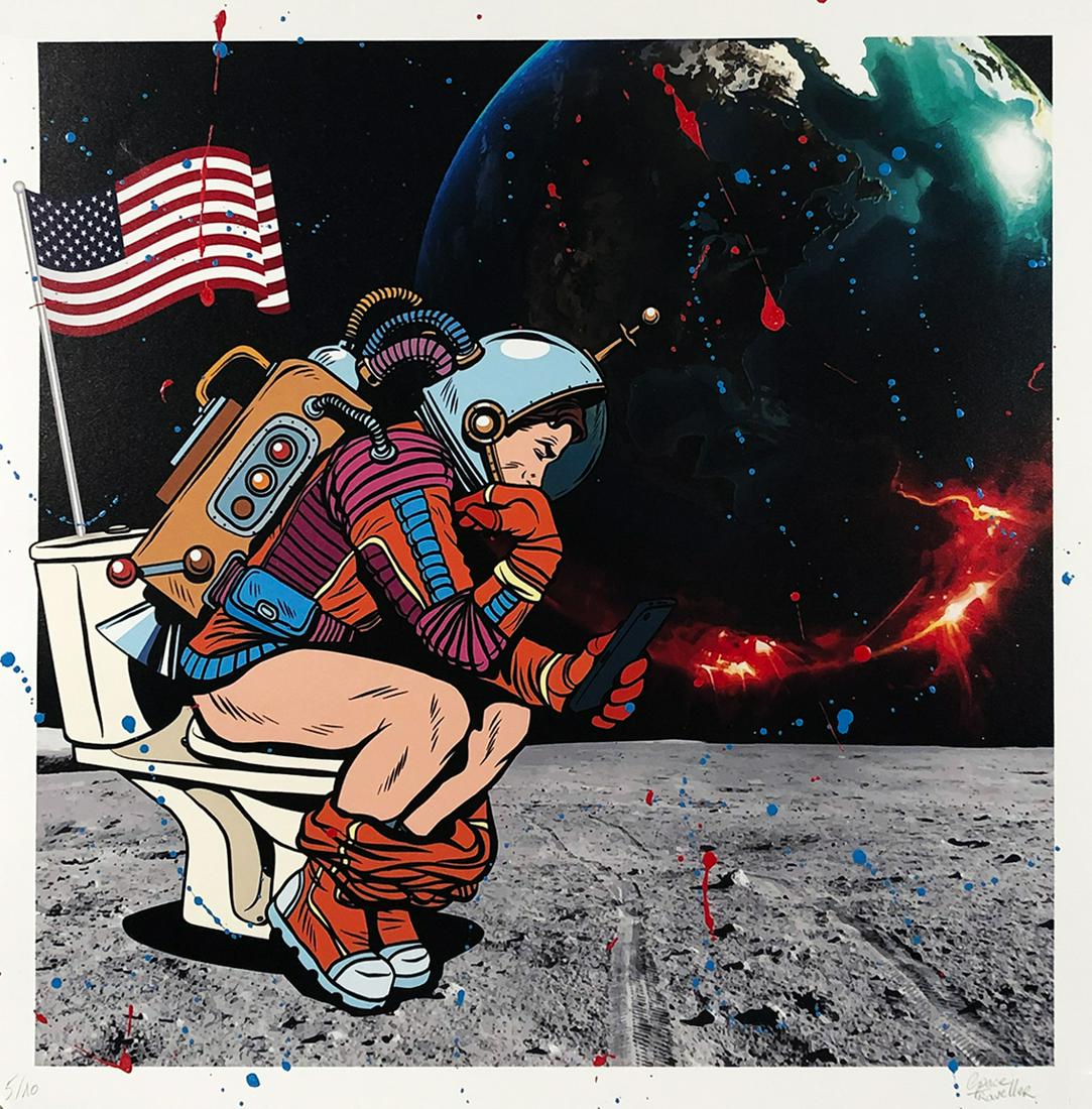 SPACE TRAVELLER 'Ground Control to Major ?': 'Ground Control to Major ?' by Space Traveller, 2019 19.75 x 19.75 Inches Hand-Finished Print on 300gsm fine art paper with spray paint and varnish finish. Limited Edition of only 30 (#5/30) Signed, n