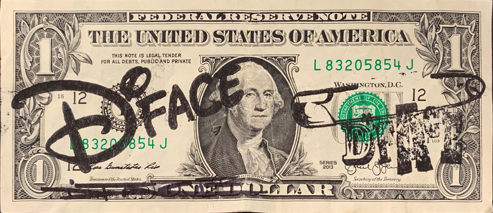 D*FACE Hand-Signed/Stamped US $1 Dollar Bill (1 of 7)