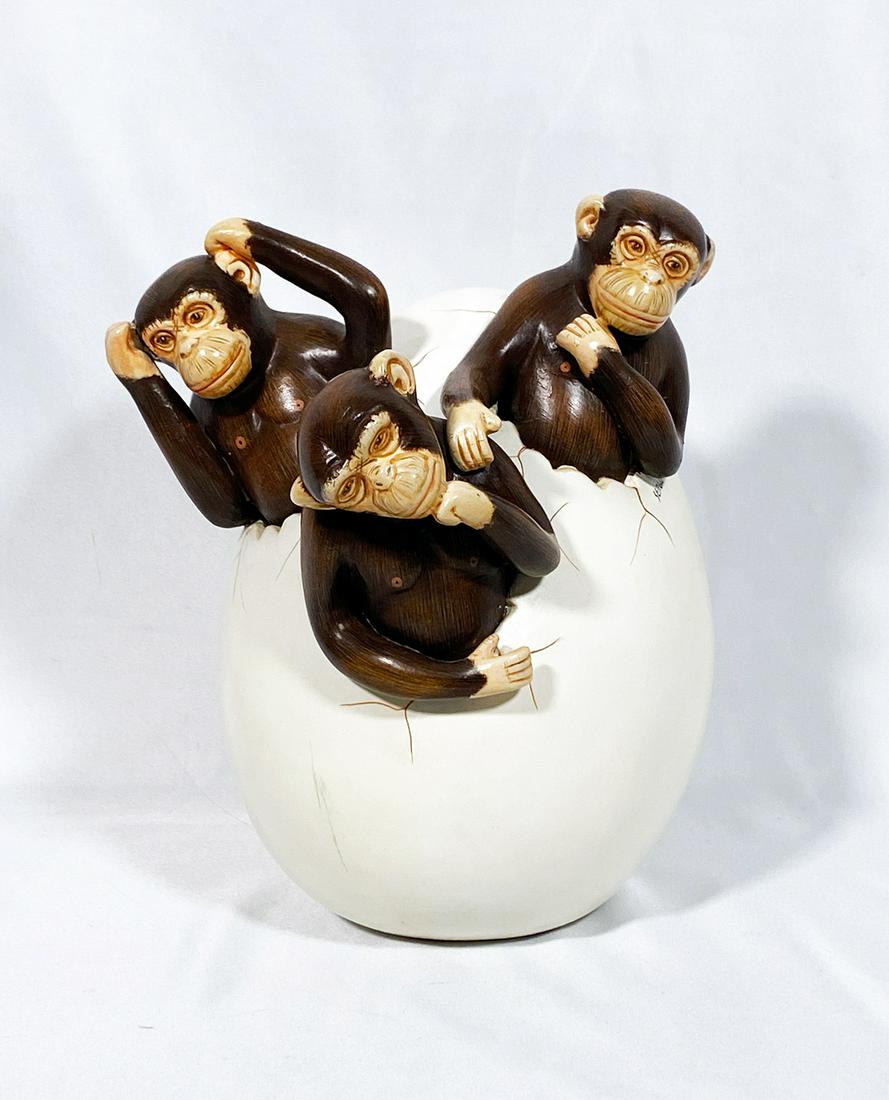 SERGIO BUSTAMANTE 'Three Monkeys in Egg' Art Sculpture (1 of 7)
