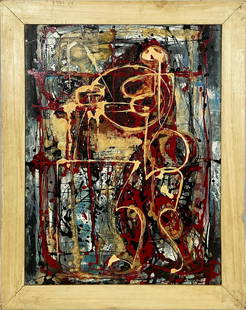 STANLEY BATE 'End of Passion' Mixed Media on Board: 'End of Passion' by Stanley Bate 20 x 26 Inches (art) 24 x 30 x 0.75 Inches (framed) Hand-painted mixed media (oil, acrylic, watercolor) on drawing board. Artist framed in wood. Original