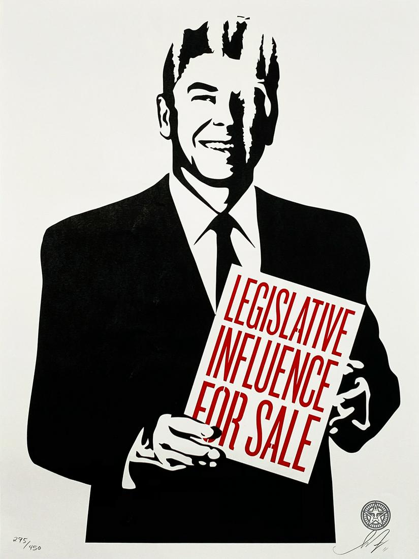 SHEPARD FAIREY 'Legislative Influence for Sale' Screen: **HELP STOP THE SPREAD OF COVID-19** 25% of Auction Proceeds will go to