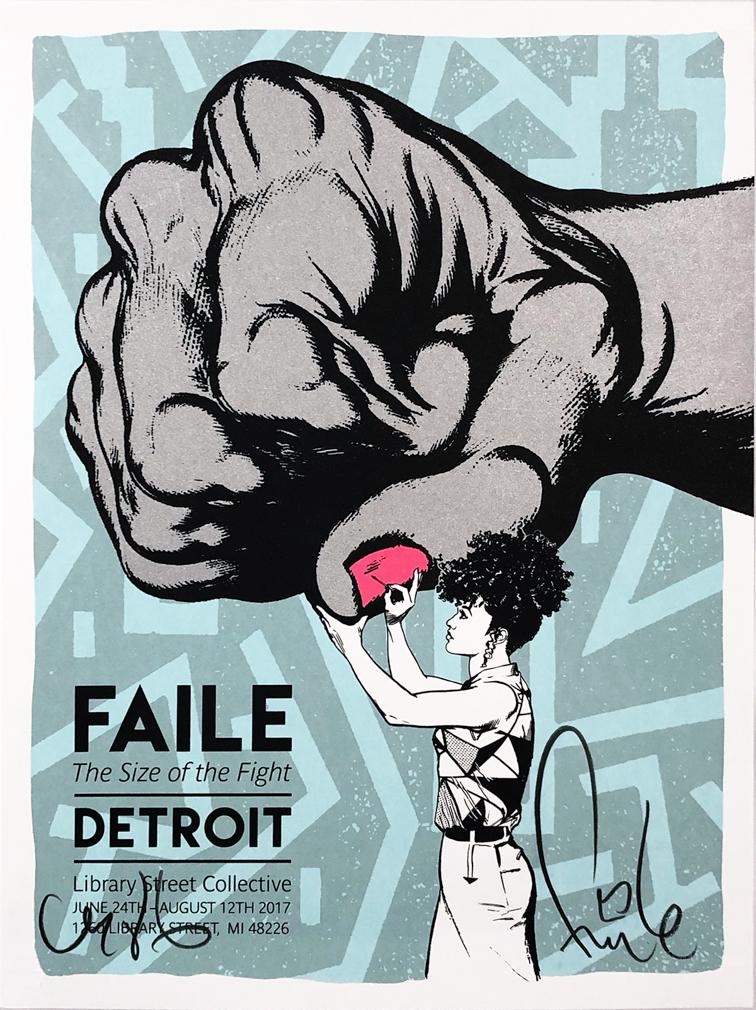 FAILE 'The Size of the Fight' Screen Print: 'The Size of the Fight' by Faile, 2017 Show Print edition, pink (thumbnail) variant. 18 x 24 Inches 5-color screen print on 260gsm French fine art paper. Limited Edition of 100 (#43/100) Signed and nu