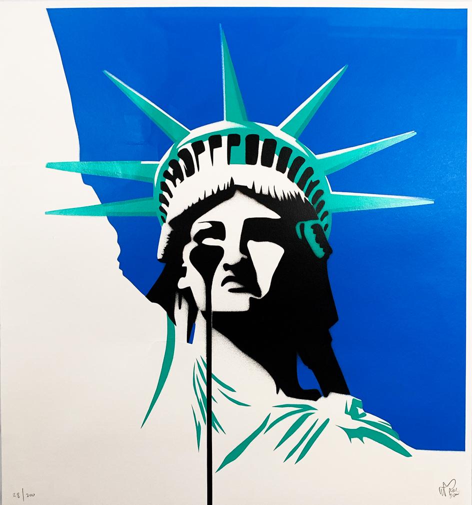 PURE EVIL 'America's Nightmare' Screen Print: 'America’s Nightmare' by Pure Evil, 2016 27.5 x 29.5 Inches 3-color screen print on 330gsm Fedrigoni fine art paper. Limited Edition of 200 (#28/200) Signed and numbered by the artist. ARTIST BI