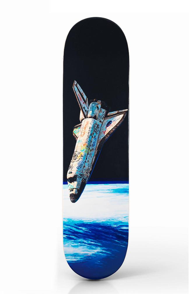 JOSH KEYES 'Tin Can' Skateboard Deck: 'Tin Can' by Josh Keyes, 2019 Skateboard deck by Skateptych. 8 x 31 Inches Screen print on 7-ply Canadian Maple hardwood skateboard deck. Limited Edition of 100 (#66/100) Hand-signed and numbered by t
