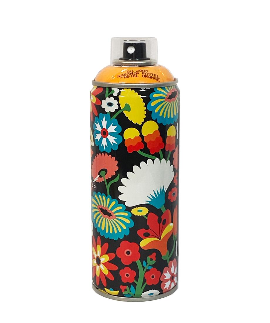 DABS MYLA 'Flowers 3' Collectible Spray Can: 'Flowers 3' by Dabs Myla, 2019 Collab. with MTN Paints and Beyond the Streets. 7.5 x 2.5 x 2.5 Inches (spray can) 8.75 x 3.5 x 3.25 Inches (display) Orange MTN spray can featuring artwork by duo Dabs