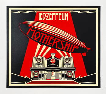 SHEPARD FAIREY 'Led Zeppelin: Mothership' Promotional: 'Led Zeppelin: Mothership' by Shepard Fairey, 2007 Original, official Atlantic Records promotional print. 10.5 x 12 Inches Screen print on 200gsm fine art paper featuring Fairey's artwork for the band