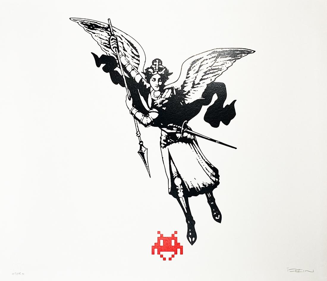 TRUST.iCON 'Invaders Must Die' Silkscreen Print: 'Invaders Must Die' by TRUST.iCON, 2020 23.6 x 27.5 Inches Silkscreen print on 375gsm Lambeth Cartridge fine art paper. Limited Edition of 50 (#43/50) Signed and numbered by the artist. Also includes