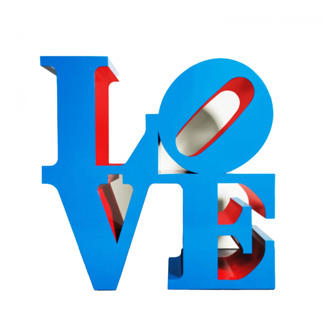 ROBERT INDIANA 'LOVE' Polystone Sculpture: 'LOVE' by Robert Indiana (after), 2020 Robert Indiana's most famous piece now as a beautiful, hefty polystone sculpture! Blue variant. 6 x 6 x 2.75 Inches / 15 x 15 x 7 cm 8.6 x 8.3 x 4.5 Inches (box)