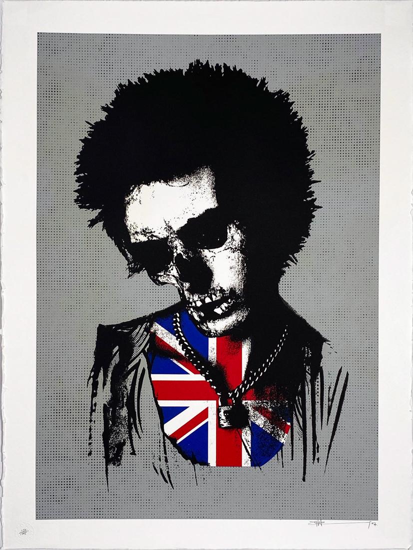 PAUL INSECT 'Dead Sid' Screen Print: 'Dead Sid' by Paul Insect, 2007 22 x 30 Inches 5-color screen print on hand-pulled, deckled edge 340gsm fine art paper. Limited Edition of 175 (#150/175) Signed, numbered and embossed by the artist. P