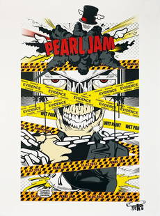 D*FACE x Pearl Jam 'Create a Racket' Screen Print: 'Create a Racket' by D*Face, 2013 Gig poster for "Pearl Jam", London, Ontario, Canada. 18 x 24 Inches 2-sided screen print; 7-color print on front, 1-color print on reverse. Open Edition (Sold Out). A