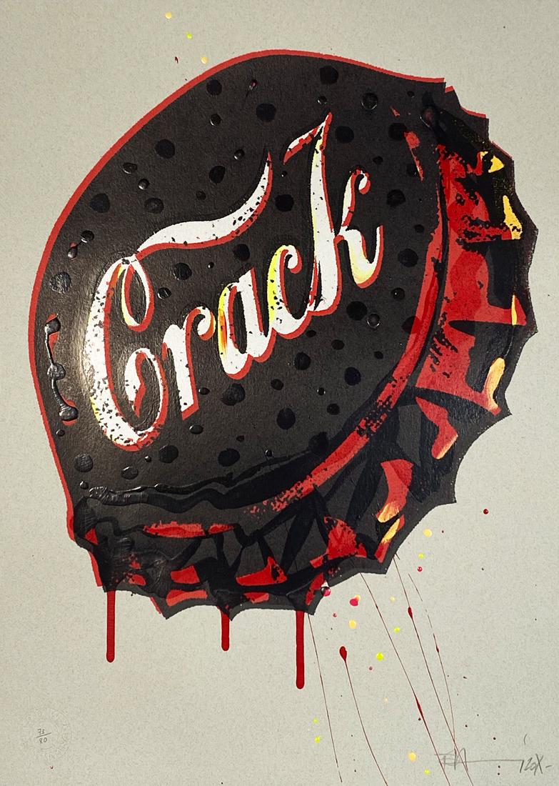 PAUL INSECT x POW 'Crack' Hand-Finished Screen Print: 'Crack' by Paul Insect, 2010 Rare print from the artist's 'Unclear Residences' box set published by Pictures on Walls. 11.7 x 16.5 Inches Hand-finished 6-color screen print on 330gsm grey fine art pap