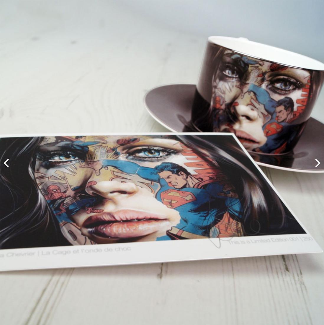 SANDRA CHEVRIER 'La Cage et L'onde de Choc': 'La Cage et L'onde de Choc' by Sandra Chevrier, 2018 Special cup/saucer set with limited print by This Is a Limited Edition. Artist Series #5. 2.5 x 3.5 Inches (cup) 6.25 Inches (saucer) 7 x 7 x 6.5 I