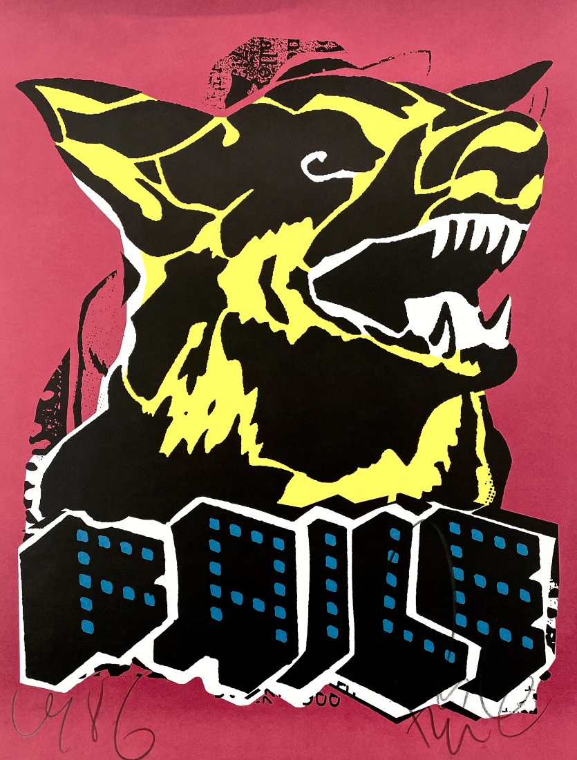 FAILE 'Faile Dog (Black Light)' Offset Giclee print: 'Faile Dog (Black Light)' by Faile, 2015 28 x 22 inches / 71 x 56 cm Offset GiclÃ©e print on fine art matte paper. Each signed and stamped with a special FAILE Dog studio stamp. Limited Edition Hand