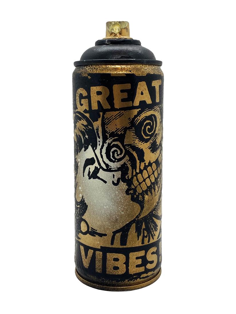BEN RIDER 'Great Vibes' (gold) Original HPM Spray Can: 'Great Vibes' by Ben Rider, 2020 Gold edition. 7.5 x 2.5 Inches Silkscreen on real, artist-used spray can. Hand-finished by the artist. Hand-Painted Multiple edition of only 25 (#14/25). Hand-signed, 