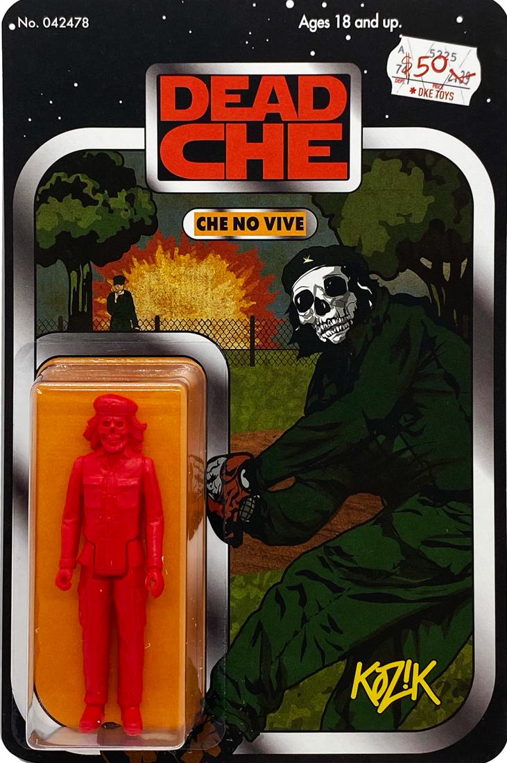 FRANK KOZIK x NTWRK 'Dead Che' Carded Action Figure: 'Dead Che (Che No Vive)' by Frank Kozik, 2021 Limited Edition carded action figure collab. with MOC Toys x NTWRK. Exclusive red colorway. 4 Inches tall (figure) 9 x 6 x 1.25 Inches (box) Collectible v