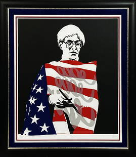 PURE EVIL 'Star-Spangled Warhol' Screen Print Framed: 'Star-Spangled Warhol' by Pure Evil, 2018 Released to commemorate what would have been Andy Warhol's 90th Birthday. 21 x 24 Inches (print) 26.5 x 30.5 x 1 Inches (framed) 5-Color screen print on fine