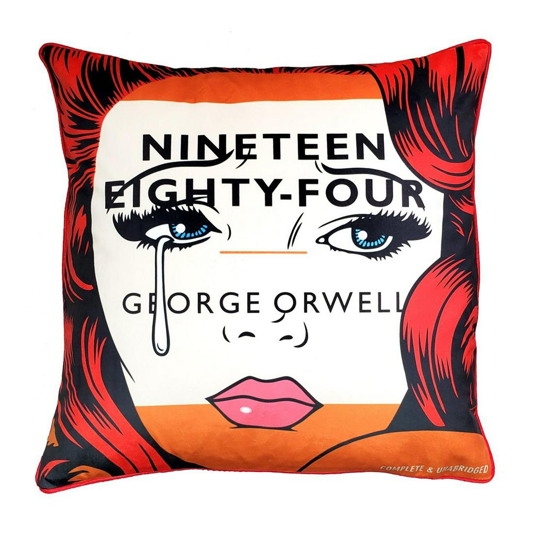 BEN FROST '1984' Limited Edition Pillow: '1984' by Ben Frost, 2020 Based on the artist's work from 2019 based on the George Orwell novel. 19 x 19.5 Inches Plush cushion/pillow case with premium velvet-finish and soft, wide-stripe red corduro