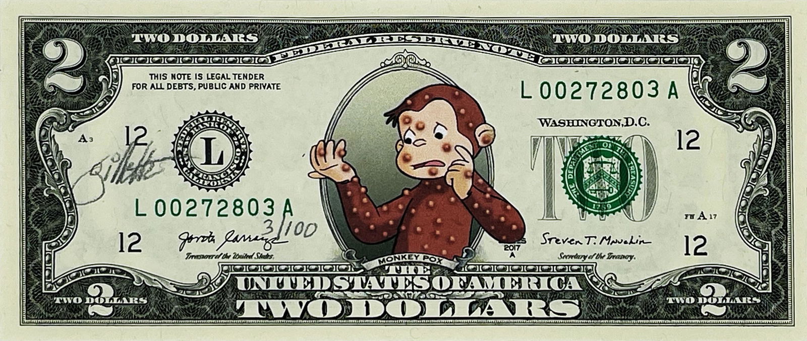 JEFF GILLETTE 'Monkey Pox' Collage on Currency (1 of 9)