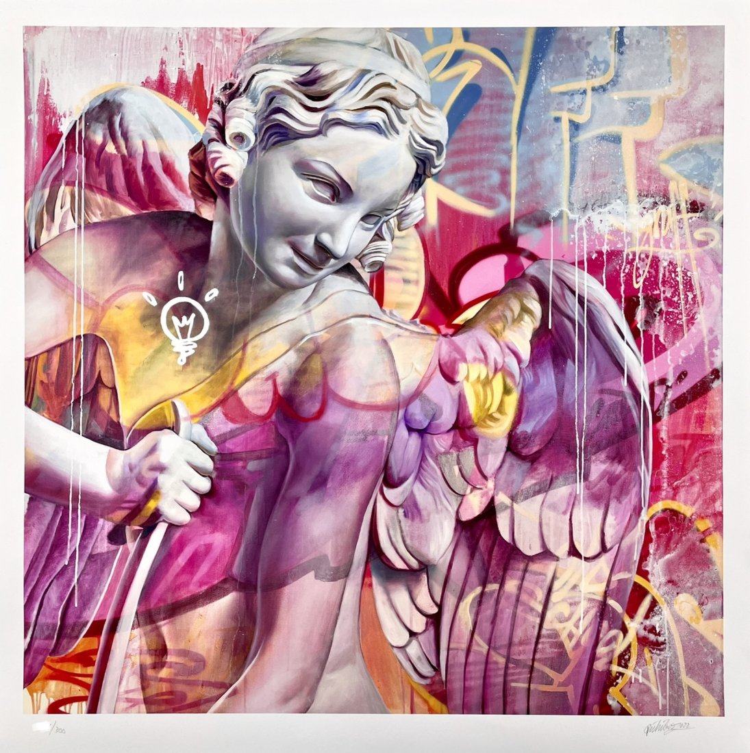 PICHIAVO 'Orphic Hymn to Cupid' Giclee Print: 'Orphic Hymn to Cupid' by PichiAvo, 2022 25.5 x 25.5 Inches / 65 x 65 cm Giclee print on 310 gr/mÂ² 100% cotton Hahnemuehle Photo Rag bright white paper. Limited Edition of 300 Signed and numbered b
