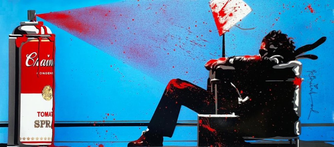 MR. BRAINWASH 'Max Spray' Offset Lithograph: 'Max Spray' by Mr. Brainwash, 2010 From the artist's NYC show titled "Icons". 16.5 x 36 Inches Offset lithograph on satin poster paper. Open edition (Sold Out). Plate-signed by the artist bottom right