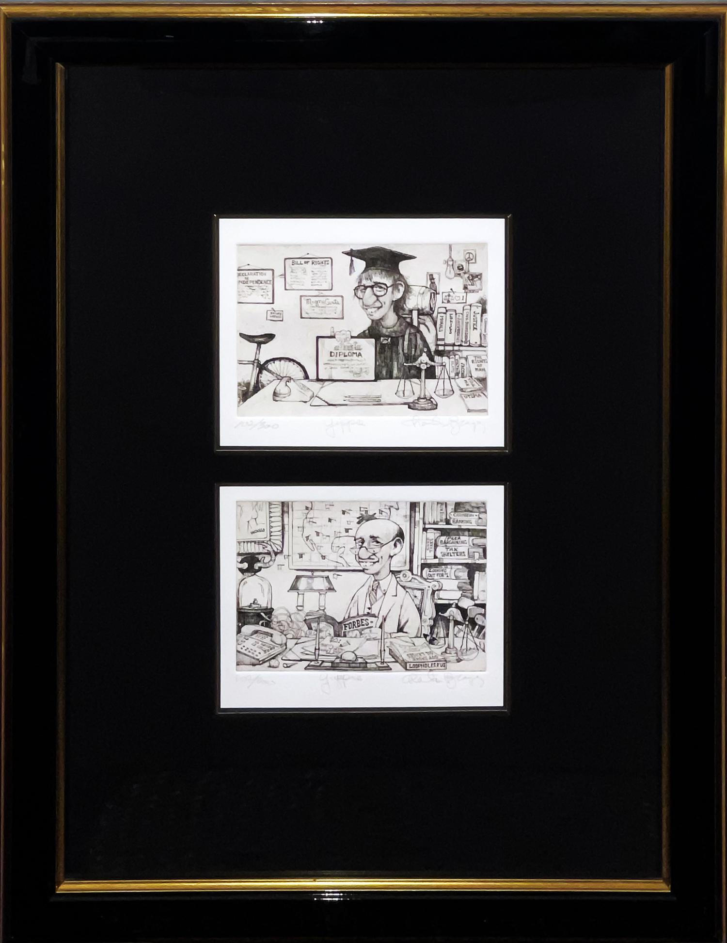 CHARLES BRAGG 'Yippie/Yuppie' Custom Framed Etching Set (1 of 6)