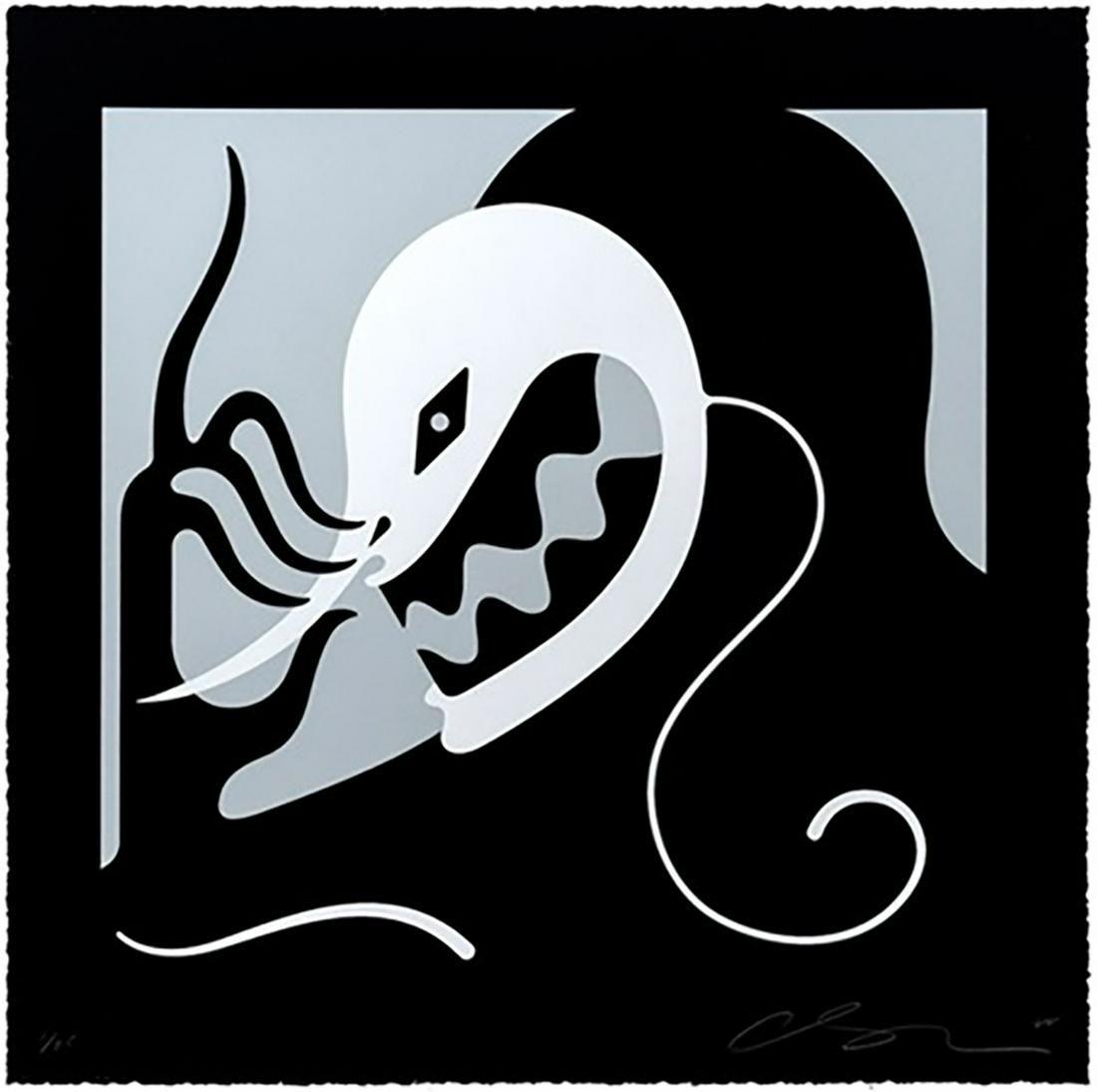 CLEON PETERSON 'Listen You Fuckers' Screen Print: 'Listen You Fuckers' by Cleon Peterson, 2022 Black variant. 17 x 17 Inches 43.2 x 43.2 Centimeters Hand-pulled screen print on deckled edge 290gsm Coventry Rag fine art paper. Limited Edition of 75 (