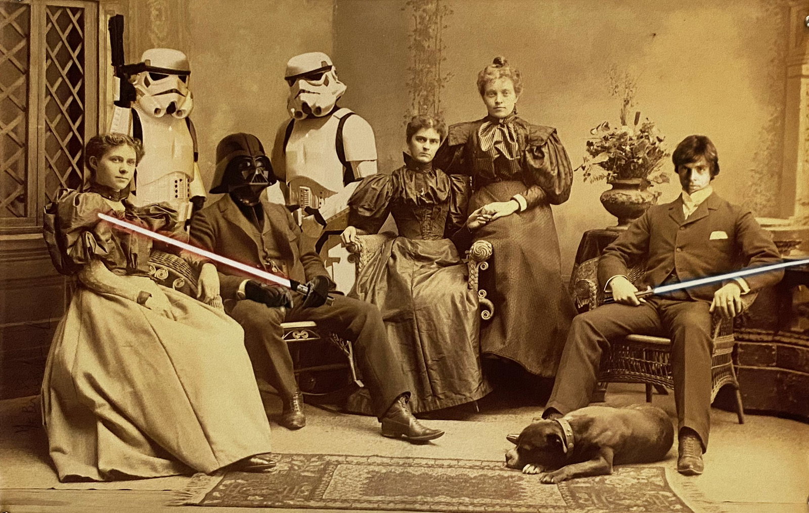 MR. BRAINWASH 'Star Wars Reunion' Offset Lithograph: 'Star Wars Reunion' by Mr. Brainwash, 2010 From the artist's "Life is Beautiful" event. 22 x 34 Inches 55.9 x 86.4 Centimeters Offset lithograph on satin poster paper. Open edition (Sold Out). Plate-s