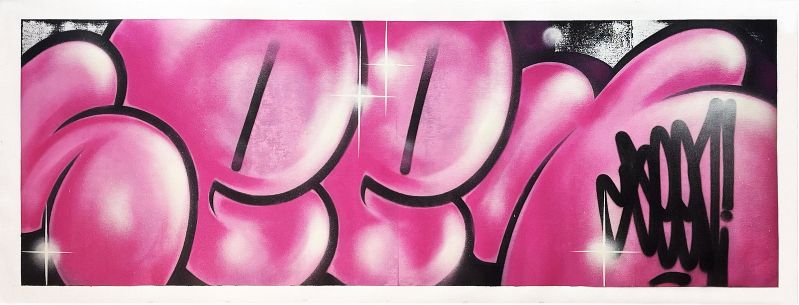 SEEN 'Original Painting #7594' Full Tag Original on Canvas: 'Original Painting #7594' by SEEN, 2022 Rare full bubble tag in bright pink. 28 x 70 Inches 71.1 x 177.8 Centimeters Hand-painted spray/stencil and paint splatter on canvas. Original Artwork (#1/1) Ha