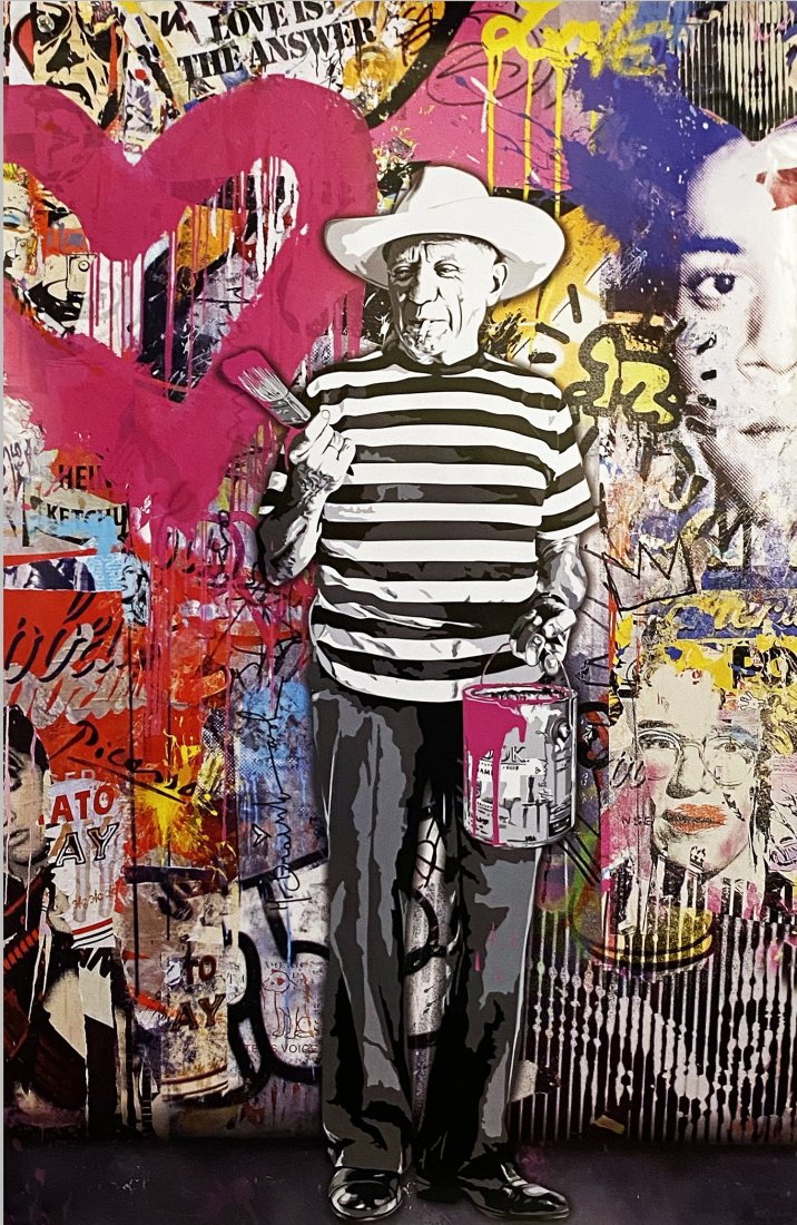 MR. BRAINWASH 'Love Is The Answer (Picasso)' Offset Lithograph: 'Love Is The Answer (Picasso)' by Mr. Brainwash, 2010 A rare Mr. Brainwash show poster print released in 2011 at the artist's pop-up gallery during Art Basel in Miami Beach, FL. 61 x 91 cm / 24 x 36 i