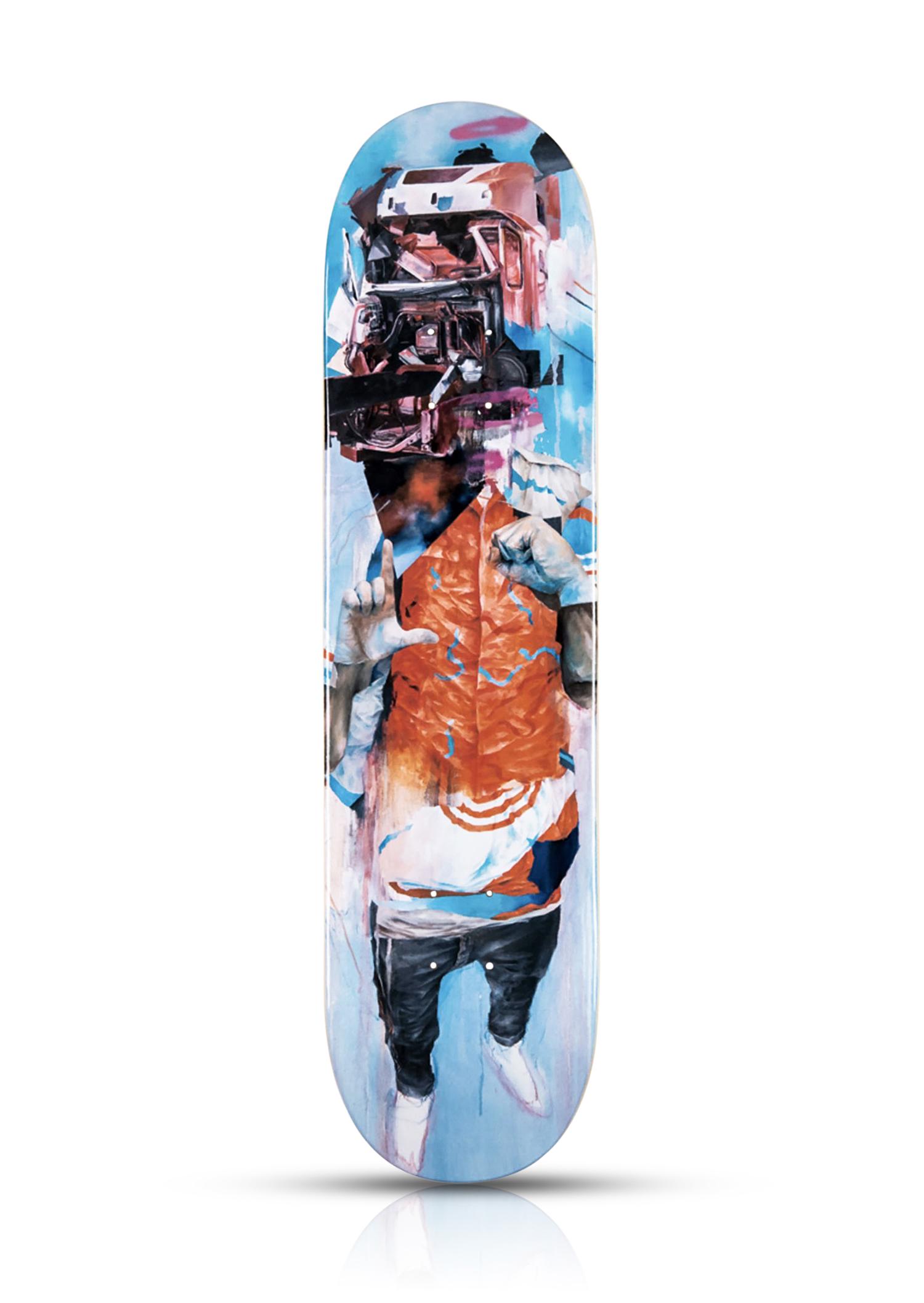JORAM ROUKES 'Dummy' Skateboard Deck: 'Dummy' by Joram Roukes, 2020 Limited Edition Skateboard deck collab. with 1xRUN. 8 x 31.875 Inches Archival pigment print transfer on cold-pressed Steep Natural skate deck. Limited Edition of 40 (#29