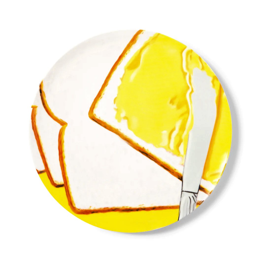 JAMES ROSENQUIST 'White Bread' Fine Bone China Plate: 'White Bread' by James Rosenquist, 2021 Based on the artist's original work from 1964. 10.5 Inches (diameter) 12.2 x 12.2 x 1.75 Inches (box) Fine bone china ceramic plate featuring the artist's famo