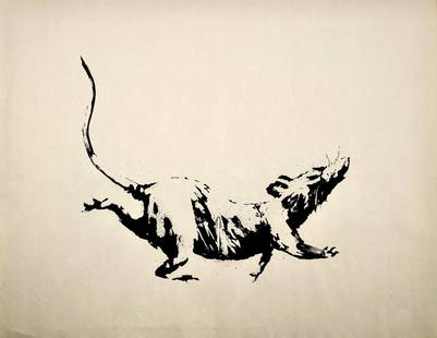 BANKSY 'GDP Rat' Authentic Screen Print: ‘GDP Rat’ by Banksy, 2018 20 x 15 inches / 39 × 51 cm Screenprint on fine 50gsm paper Limited Edition of unknown quantity Very good condition (very fragile paper. Imperfections expect