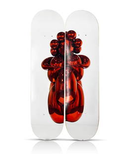 JEFF KOONS 'Balloon Venus' (2021) Diptych Skateboard Deck Set: 'Balloon Venus' by Jeff Koons, 2021 Limited Edition Diptych Skateboard deck set collab. with The Skateroom. From the artist's acclaimed Antiquity series. 8 x 31 Inches each. Screen print on (2x) 7-ply