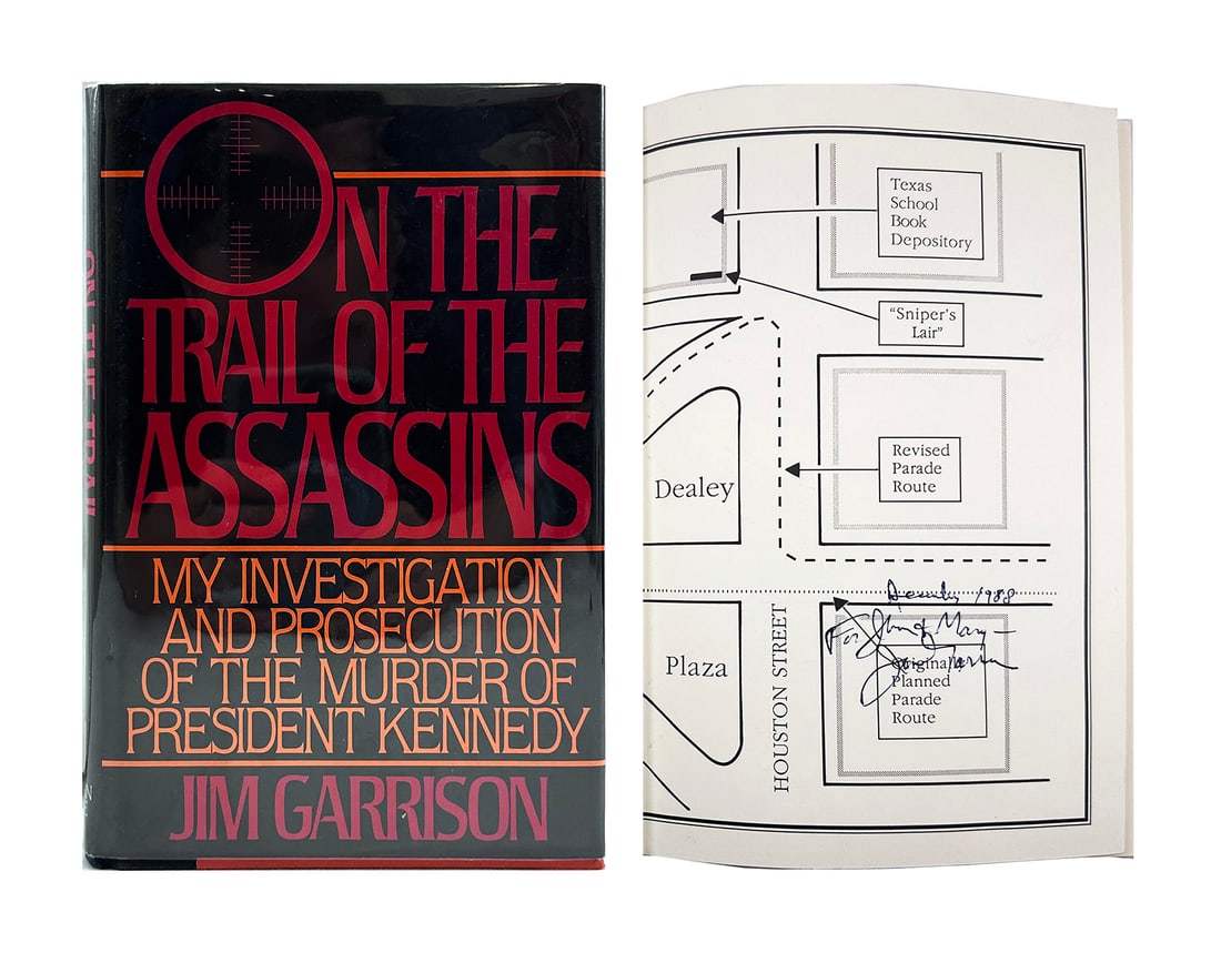 JIM GARRISON 'On the Trail of Assassins' Signed 1st Ed. Book: On the Trail of the Assassins by Jim Garrison, 1988 Rare 1st Edition book by former New Orleans District Attorney Jim Garrison; The only law enforcement individual to ever bring a case against a suspe