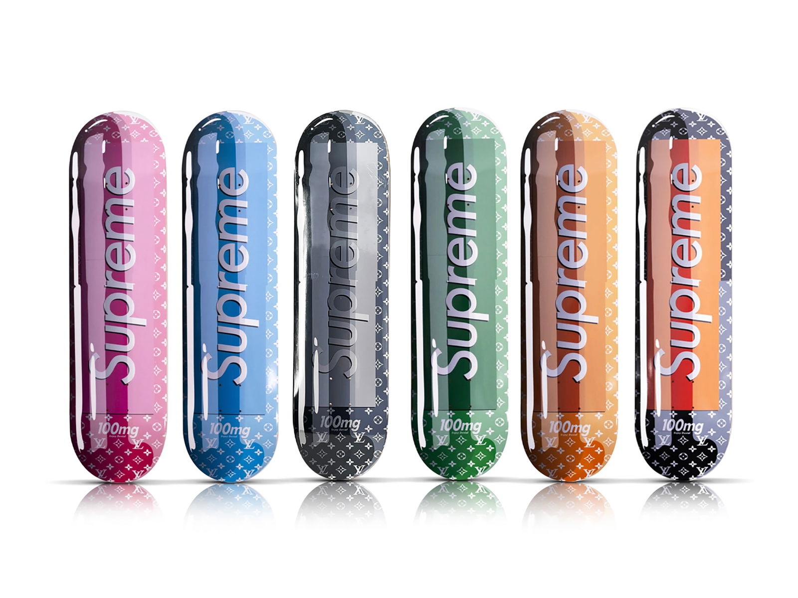 DENIAL x 1xRUN 'Supreme Vuitton Smashup Pill' (2021) 6-Skateboard Deck Set (AP) (1 of 12)