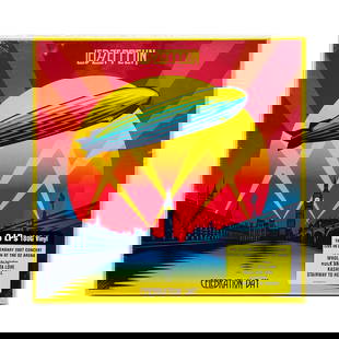 LED ZEPPELIN 'Celebration Day' (2012) 3-LP O2 Arena Concert Box Set: 'Celebration Day' by LED ZEPPELIN, 2012 Special edition box set for Led Zeppelin's reunion concert, Dec. 10, 2007 at O2 Arena, London. Box set cover artwork by Shepard Fairey. 13.3 x 13 x 1.3 Inches