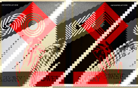 SHEPARD FAIREY 'Interpolation Diptych' (2014) Matching No. Screen Print Set: 'Interpolation Diptych' by Shepard Fairey, 2014 Rare matching number screen print diptych set. 18 x 24 Inches ea. 45.7 x 61 Centimeters ea. Screen print on (2x) cream, Speckletone fine art paper. Limi