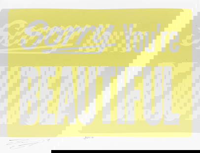 MICHAEL COLEMAN 'Sorry You're Beautiful' (2015) Silkscreen Print: 'Sorry You're Beautiful' by Michael Coleman, 2015 Yellow variant. 9 x 12 Inches 23 x 30.5 Centimeters One-color hand pulled silkscreen on Coventry Rag, 100% cotton archival paper. Limited Edition of