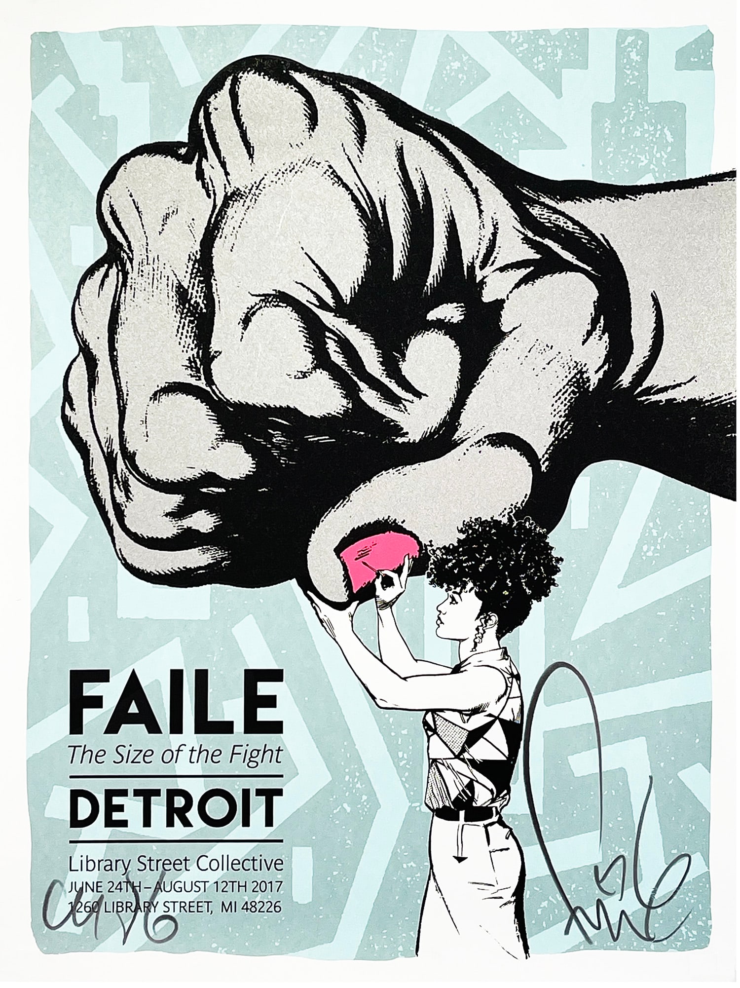 FAILE 'The Size of the Fight' (2017) Screen Print: 'The Size of the Fight' by Faile, 2017 Show Print edition, shimmering silver variant. 18 x 24 Inches 45.7 x 61 Centimeters 5-color screen print with glitter finish on 260gsm French fine art paper. Lim