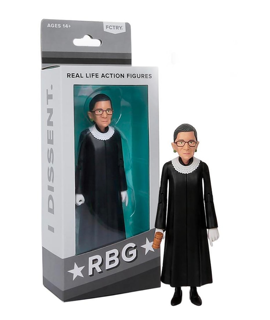 FCTRY 'RBG' (Ruth Bader Ginsburg) (2019) Real Life Action Figure: 'RBG: I Dissent' by FCTRY, 2019 In honor of the late Supreme Court Justice Ruth Bader Ginsburg. 6 Inches tall 15.2 Centimeters tall 9.25 x 3.5 x 2 Inches (box) Designer vinyl "Real Life Action Figure