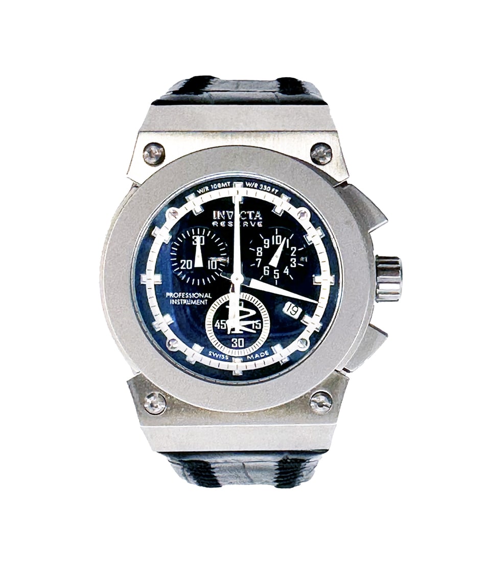 INVICTA '1959 Akula Diver Reserve' (2005) Swiss-Made Men's Chronograph Watch: '1959 Akula Diver Reserve' by Invicta, 2005 Commemorative Russian Akula sub men's chronograph watch (40mm). 5 x 6 x 4.5 Inches (box) Dark blue dial with luminous white hands. Scratch-resistant, anti-r