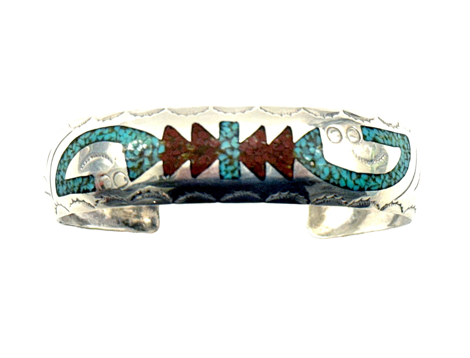 NATIVE AMERICAN JEWELRY 'Navajo Sterling Silver/Turquoise' Vintage Girls Cuff Bracelet (1 of 6)