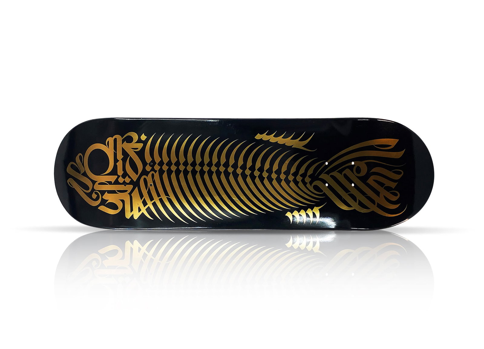 CRYPTIK 'Stalefish' (2020) Hand-Signed Skateboard Deck (SEE DESCRIPTION): 'Stalefish' by Cryptik, 2020 8.5 x 32.5 Inches Gold Foil print on black, cold-pressed hard-rock 7-ply Canadian Maple skate deck. Limited Edition of 135 (#69/135). Hand-signed and numbered by the artis
