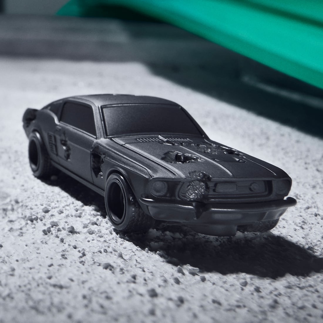 DANIEL ARSHAM x Hot Wheels 'Eroded Ford Mustang' (2024) 1:64 Scale Car + Display: 'Eroded Ford Mustang' by Hot Wheels, 2024 Limited Edition collectors car collab. by artist Daniel Arsham x Mattel Creations. Based on the 1968 Mustang from the film "Bullitt" and Arsham's subsequent 1