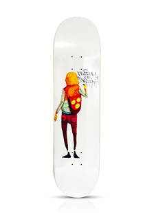 OS GEMEOS 'Museum of Graffiti' (2023) Limited Edition Skateboard Deck: 'Museum of Graffiti' by OsGemeos, 2023 7.875 x 31.5 Inches Screen print on 7-ply 100% Canadian Maple skate deck. Limited Edition of 300 New in shrink wrap with Museum of Graffiti card. ARTIST BIO