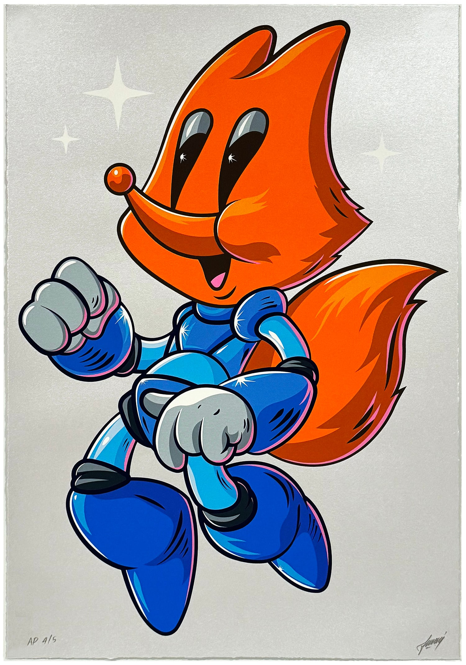 CHEESE ARNON 'Mega Fox' (2023) 16-Color Screen Print: 'Mega Fox' by Cheese Arnon, 2023 Rare Artist Proof edition from the immediately sold-out release. 23.6 x 16.5 Inches 60 x 42 Centimeters 16-color hand-pulled screen print on hand-deckled, 300gsm Curio