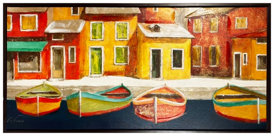 FABRICE DE VILLENUEVE 'Untitled (Boat Scene)' (2010) Framed Giclée on Canvas