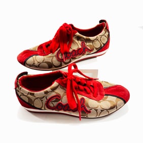 COACH 'Devin' Signature Tan/Red Women's Shoes (8M)